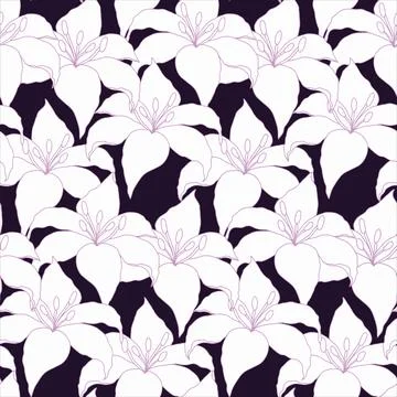 Floral Seamless Pattern with hand drawn flowers lilly Stock Illustration