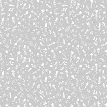 Floral seamless pattern with hand drawn elements. Scandinavian style. Doodl.. Stock Illustration
