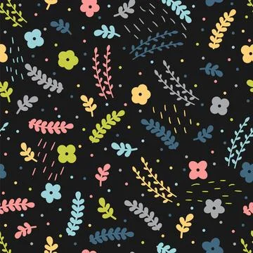 Floral seamless pattern with hand drawn flowers. Scandinavian style. Doodle.. Stock Illustration
