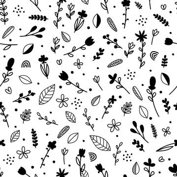 Floral seamless pattern with hand drawn elements. Scandinavian style. Cute .. Stockillustratie