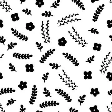 Floral seamless pattern with hand drawn elements. Scandinavian style. Cute .. Stockillustratie