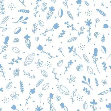 Floral seamless pattern with hand drawn elements. Scandinavian style. Doodl.. Stock Illustration