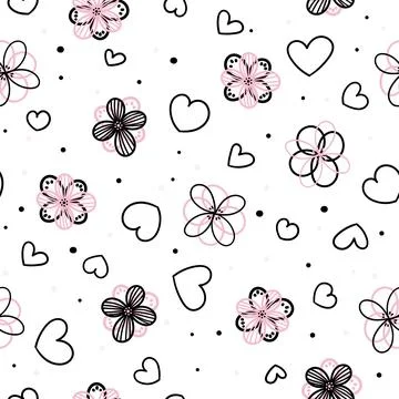Floral seamless pattern with hearts Stock Illustration