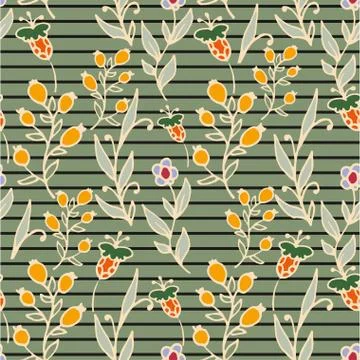 Floral seamless pattern. Horizontal stripes. Herbs and wild flowers print Stock Illustration