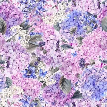 Floral seamless pattern with Hydrangea Stock Illustration