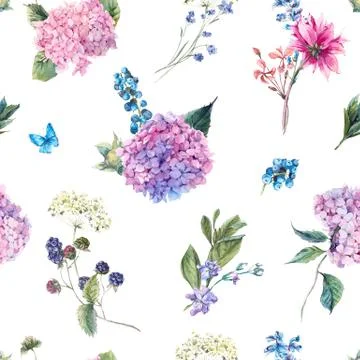 Floral seamless pattern with Hydrangea Stock Illustration