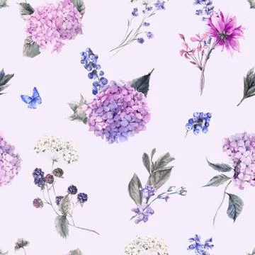 Floral seamless pattern with Hydrangea Stock Illustration