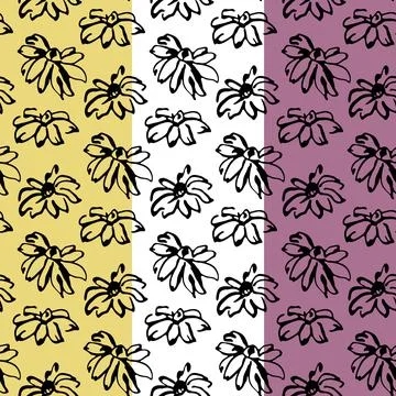Floral seamless pattern. Ink brush stroke design. Free hand painted flowers Stock Illustration