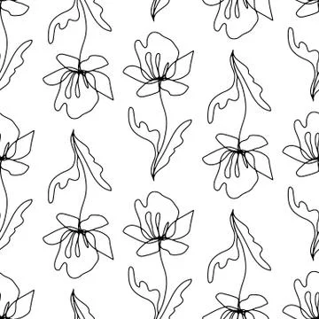 Floral seamless pattern with iris flowers, endless texture with ink sketch art Stock Illustration