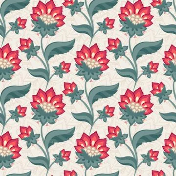 Floral seamless pattern, Jacobean style flowers Stock Illustration