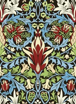Floral seamless pattern with a large flower in the center with blue and green Stock Illustration