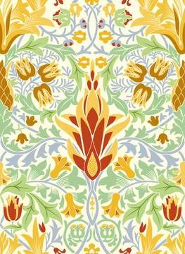 Floral seamless pattern with a large red flower in the center on light Stock Illustration