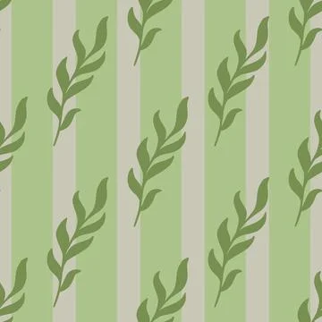 Floral seamless pattern with leaf branch silhouettes ornament. Striped backgr Stock Illustration