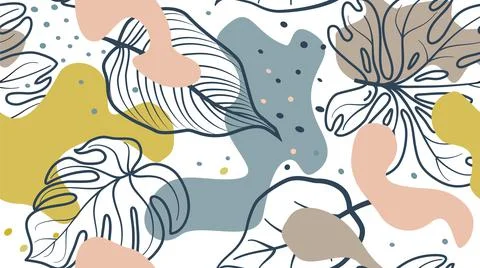 Floral seamless pattern. Leaves abstract organic shape blots white background Stock Illustration