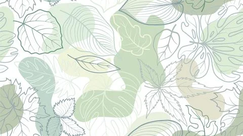 Floral seamless pattern with leaves with abstract organic shape blots Stock Illustration
