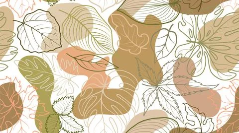 Floral seamless pattern with leaves with abstract organic shape blots Stock Illustration