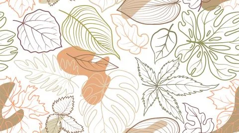 Floral seamless pattern with leaves with abstract organic shape blots Stock Illustration