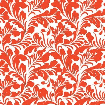 Floral seamless pattern with leaves. Abstract swirl line leaf ornament Stock Illustration