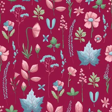The floral seamless pattern with leaves and flowers. Vector botanical backgro Illustrazione stock