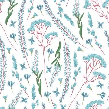 The floral seamless pattern with leaves and flowers. Vector botanical backgro Stock-Illustration