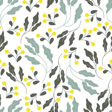 Floral seamless pattern, leaves and flowers. Plant background. Vector Stock Illustration