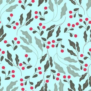 Floral seamless pattern, leaves and flowers. Plant background. Vector Stock Illustration