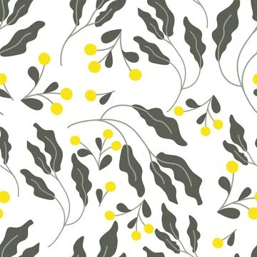 Floral seamless pattern, leaves and flowers. Plant background. Vector Stock Illustration