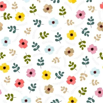 Floral seamless pattern with leaves and flowers. Cute spring floral backgro.. Stock Illustration