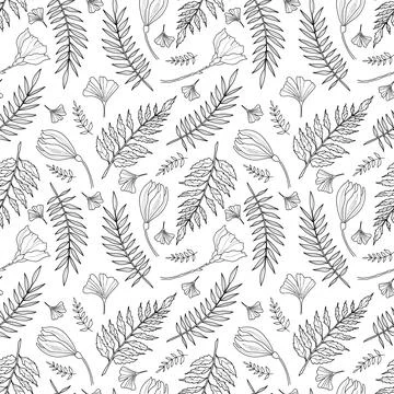 Floral seamless pattern with leaves Stock Illustration