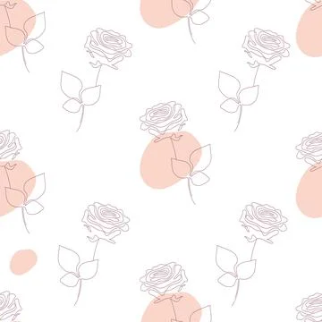 Floral seamless pattern. Linear flower rose branch with abstract spots on white  Stock Illustration
