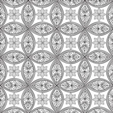 Floral seamless pattern Linear orient ornament Abstract background Stock Illustration