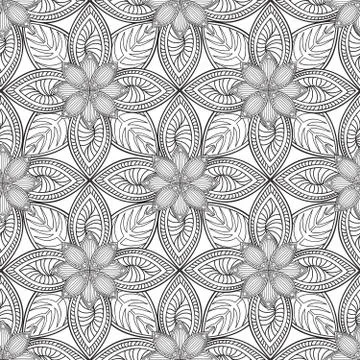 Floral seamless pattern Linear orient ornament Abstract background Illustrazione stock