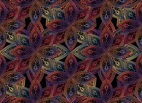 Floral seamless pattern Linear orient ornament Abstract background Illustrazione stock