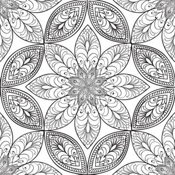 Floral seamless pattern Linear orient ornament Abstract background Stock Illustration