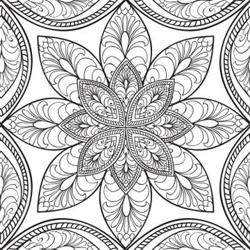 Floral seamless pattern Linear orient ornament Abstract background Stock Illustration