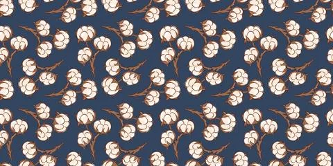 Floral seamless pattern with natural flat style cotton plant branches and flower Stock Illustration