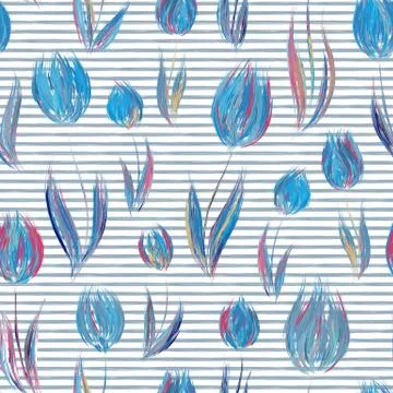 Floral seamless pattern. Oil paint tulips on the stripped background. Vector イラスト素材