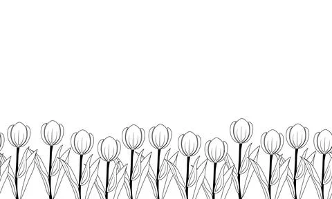 Floral seamless pattern in one row tulip. Spring flower border for fabric Stock Illustration