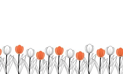 Floral seamless pattern in one row orange tulip. Spring flower border for fab Stock Illustration