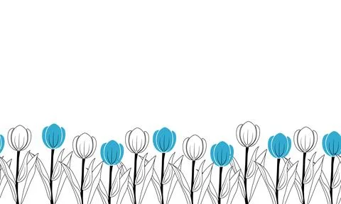 Floral seamless pattern in one row blue tulip. Spring flower border for fabric Stock Illustration