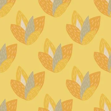 Floral seamless pattern with orange and blue leaves on light orange backgroun Stock Illustration