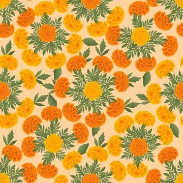 Floral seamless pattern with orange marigold Stock Illustration