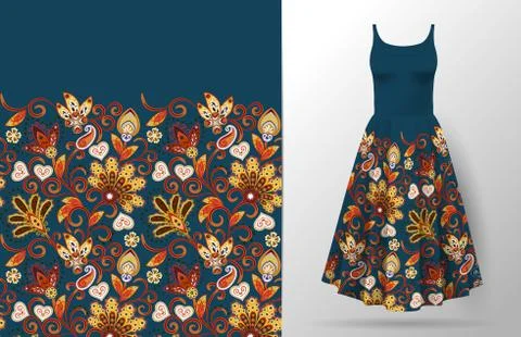 Floral seamless pattern with oriental hand drawing ornament. Vector illustration Stock Illustration