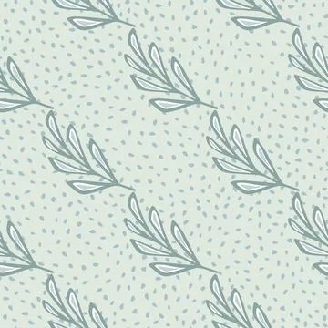 Floral seamless pattern with outline leaf branches shapes. Light blue dotted  Stock Illustration