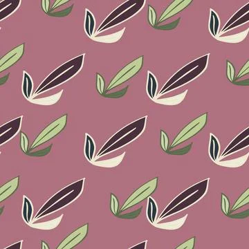 Floral seamless pattern with outline leaf hand drawn elements. Purple pale ba Ilustración de archivo