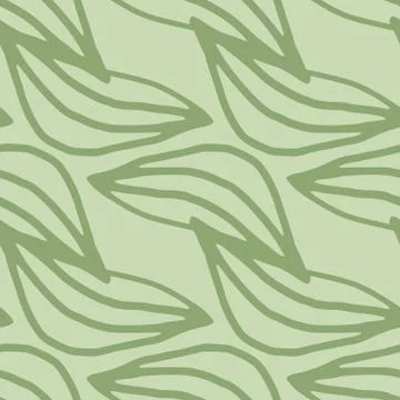 Floral seamless pattern with outline leafs in green pastel tones. Creative bo Stock Illustration
