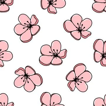 Floral seamless pattern in pastel colors. Vector sketch jasmine or magnolia Stock Illustration
