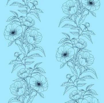 Floral seamless pattern with peonies on blue. Stock Illustration