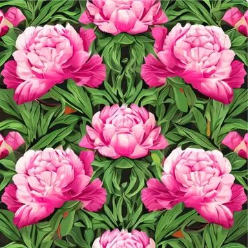 Floral seamless pattern with pink peonies flowers and green leaves on colored 스톡 일러스트