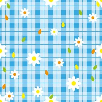 Floral seamless pattern with plaid background. Vector template. Illustrazione stock